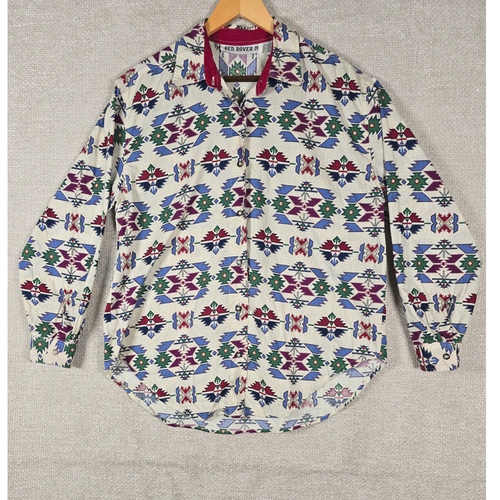Vtg Red Rover Aztec Shirt Men L‎ Southwestern Tribal Cotton Button Up Geometric
